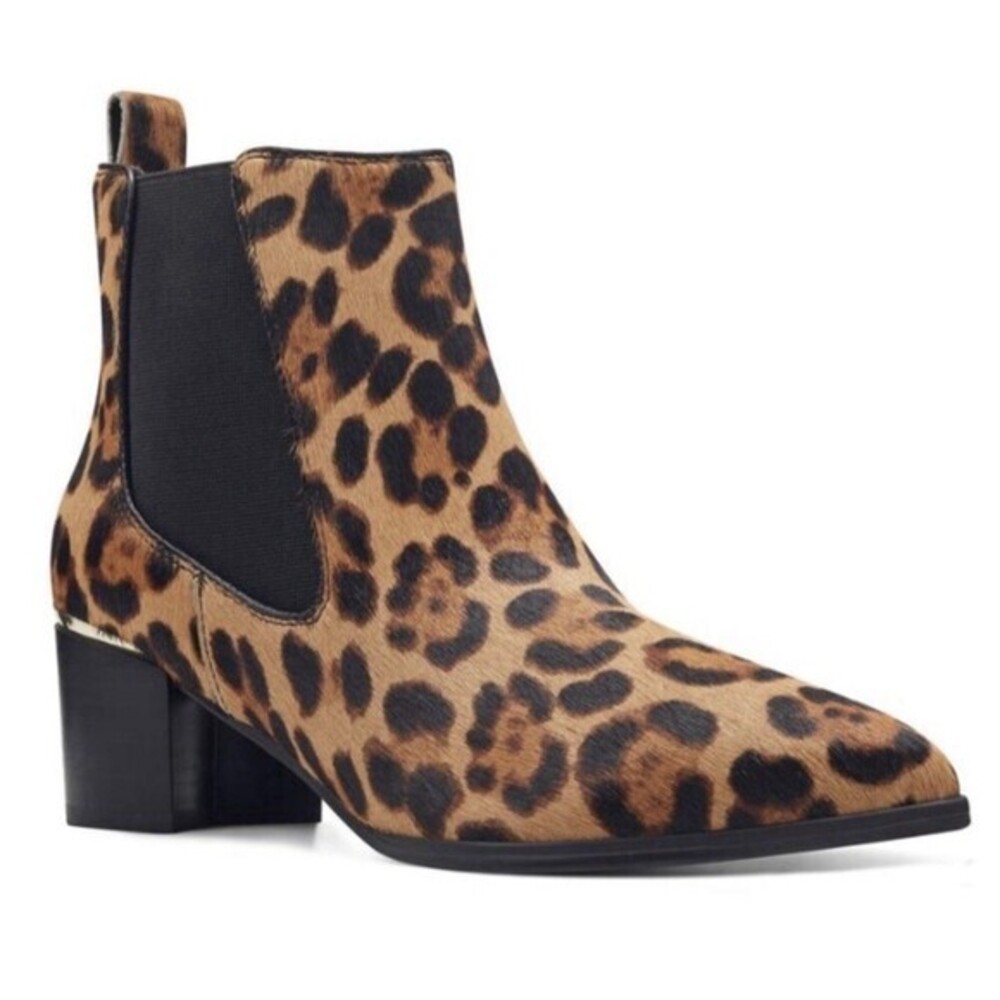 Nine West Boots Womens 7M WNTAYEP2 Ankle Bootie Leopard Print Casual Block Heels